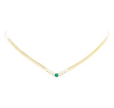 1.00 ctw Emerald And Diamond Necklace - 14KT Yellow Gold