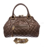 Marc Jacobs Taupe Quilted Leather Stam Satchel Handbag