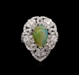 4.50 ctw Opal and Diamond Ring - 18KT White Gold