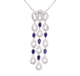 3.85 ctw Sapphire And Diamond Pendant And Chain - 14-18KT White Gold