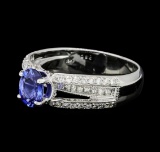 0.70 ctw Diamond and Sapphire Ring - 18KT White Gold