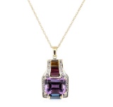 5.55 ctw Multi-Color Gemstone and Diamond Pendant with Chain - 14KT Yellow Gold
