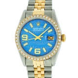 Rolex Mens 2 Tone 14K Blue Wave 36MM Datejust Wristwatch