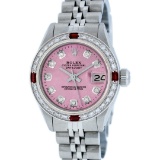 Rolex Ladies Stainless Steel Pink Diamond & Ruby Datejust Wristwatch