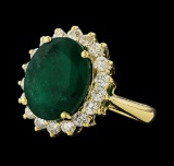 6.98 ctw Emerald and Diamond Ring - 14KT Yellow Gold