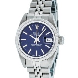 Rolex Ladies Stainless Steel Blue Index 26MM Quickset Datejust Wristwatch