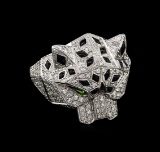 0.95 ctw Diamond and Chrome Diopside Ring - 18KT White Gold