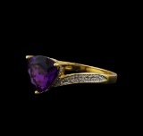 2.06 ctw Amethyst and Diamond Ring - 14KT Yellow Gold