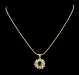 1.60 ctw Emerald and Diamond Pendant With Chain - 14KT Yellow and Rose Gold