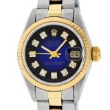 Rolex Ladies 2 Tone 14K Blue Vignette Diamond Datejust Wristwatch