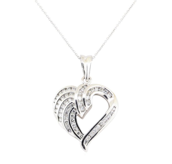 0.85 ctw Diamond Heart Shaped Pendant with Chain - 14KT White Gold