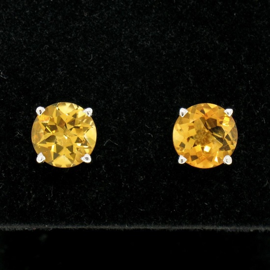 14k White Gold 2.16 ctw Round Citrine  Simple 7.10mm Stud Earrings