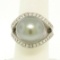 14k White Gold Large 14.5mm Tahitian Pearl Solitaire Ring w/ 2.00 ctw Pave Diamo