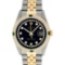 Rolex Mens 2 Tone 14K Black String Diamond & Emerald 36MM Datejust Wristwatch