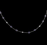 3.36 ctw Blue Sapphire and Diamond Necklace - 18KT White Gold