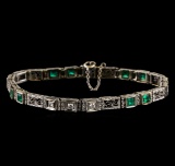1.30 ctw Emerald and Diamond Bracelet - 18KT White Gold