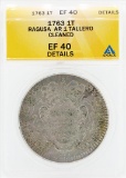 1763 Ragusa AR 1 Tallero Cleaned Coin ANACS EF40 Details