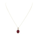 9.60 ctw Ruby and Diamond Pendant With Chain - 14KT Yellow Gold