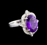 4.48 ctw Amethyst and Diamond Ring - 14KT White Gold