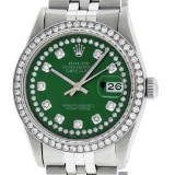 Rolex Mens Stainless Steel Green String Diamond 36MM Datejust Wristwatch