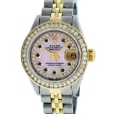 Rolex Ladies 2 Tone 14K Pink MOP Sapphire String Diamond Datejust Wristwatch