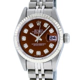 Rolex Ladies Stainless Steel Brown Diamond Quickset Datejust Wristwatch