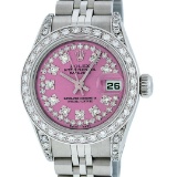 Rolex Ladies Stainless Steel 26MM Pink String Diamond Lugs Datejust Wristwatch
