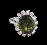 6.15 ctw Green Tourmaline and Diamond Ring - 14KT White Gold