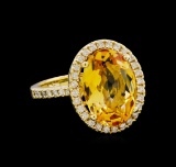 4.80 ctw Citrine and Diamond Ring - 14KT Yellow Gold