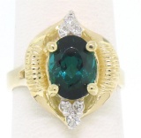 14k Yellow Gold 2.41 ctw Green Blue Oval UNIQUE Tourmaline & Diamond Dinner Ring
