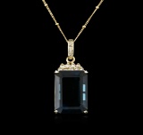 14KT Yellow Gold 31.41 ctw Topaz and Diamond Pendant With Chain