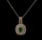 0.89 ctw Emerald and Diamond Pendant With Chain - 14KT White Gold