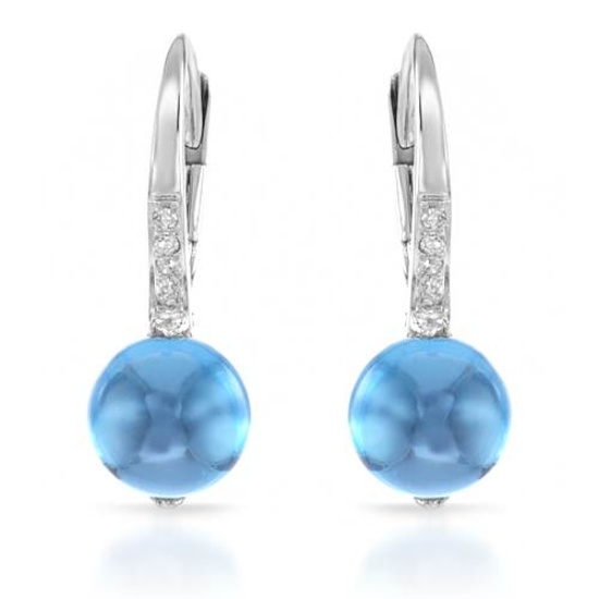 14k White Gold  3.98CTW Blue Topaz and Diamond Earrings