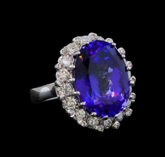 GIA Cert 16.07 ctw Tanzanite and Diamond Ring - 14KT White Gold