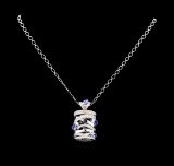 14KT White Gold 3.60 ctw Tanzanite and Diamond Pendant With Chain