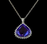 28.05 ctw Tanzanite and Diamond Pendant With Chain - 14KT White Gold