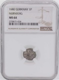 1682 Germany 1 Pfennig Nurnberg Coin NGC MS64