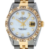 Rolex Mens 2 Tone 14K Lugs MOP Diamond Pyramid Diamond 36MM Datejust