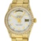 Rolex Mens 18K Yellow Silver Diamond Lugs Quickset President Wristwatch With Box