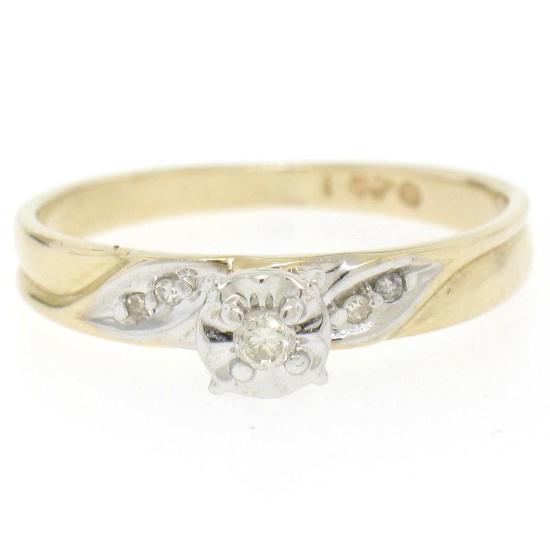14k Two Tone Gold Illusion Prong Set Transitional Diamond Solitaire Ring