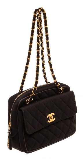 Chanel Black Quilted Fabric CC Shoulder Bag