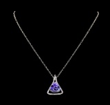 9.36 ctw Tanzanite and Diamond Pendant With Chain - 14KT White Gold