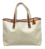 Gucci Cream GG Supreme Canvas Web Tote Handbag