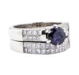 2.49 ctw Sapphire And Diamond Ring And Attached Band - 18KT White Gold