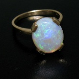 14K Solid Yellow Gold 3.00 ctw Oval Cabochon Opal Solitaire Ring