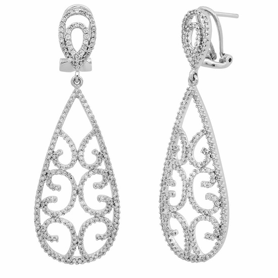 14k White Gold 1.39CTW Diamond Earrings, (I1-I2/G-H)