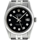 Rolex Mens Stainless Black Diamond 36MM Datejust Wristwatch