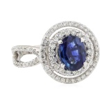 2.64 ctw Sapphire and Diamond Ring - 18KT White Gold