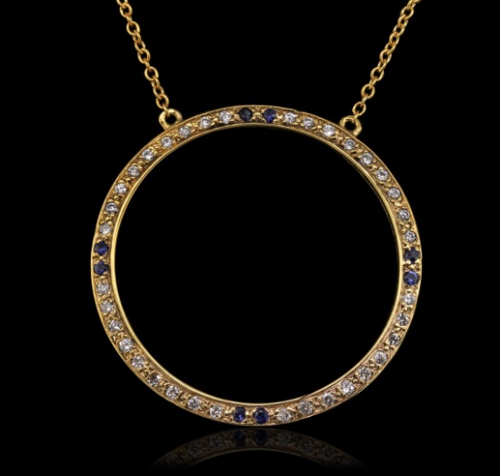 14KT Yellow Gold 0.20 ctw Sapphire and Diamond Pendant With Chain