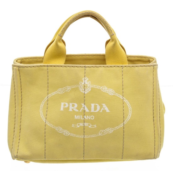 Prada YellowCanvas Small Canapa Tote Bag